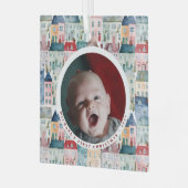 First Christmas Photo Red Festive Houses Holiday  ガラスオーナメント (正面左)