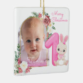 First Christmas Pink Baby Girl Photo floral セラミックオーナメント (右)