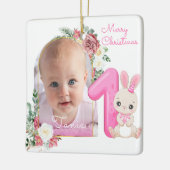 First Christmas Pink Baby Girl Photo floral セラミックオーナメント (左)