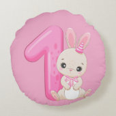 First Christmas Pink Baby Girl Photo floral ラウンドクッション (裏面)