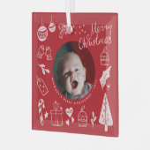 First Christmas Red Cute Hand Drawn Doodles ガラスオーナメント (正面左)