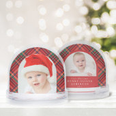 First Christmas red plaid two photo snow globe