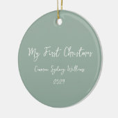 First Christmas Script Baby Photo Sage Green セラミックオーナメント (左)
