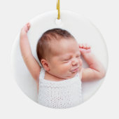 First Christmas Script Baby Photo Sage Green セラミックオーナメント (裏面)