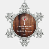 First Christmas together love tree rustic wood スノーフレークピューターオーナメント (正面)