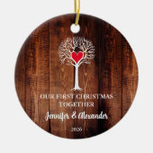 First Christmas together love tree wood photo セラミックオーナメント (正面)