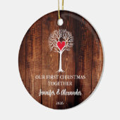 First Christmas together love tree wood photo セラミックオーナメント (左)