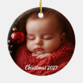 First Christmas Watercolor Teddy Bear セラミックオーナメント (裏面)