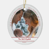 First Christmas White Red First Family Baby Photo セラミックオーナメント (左)
