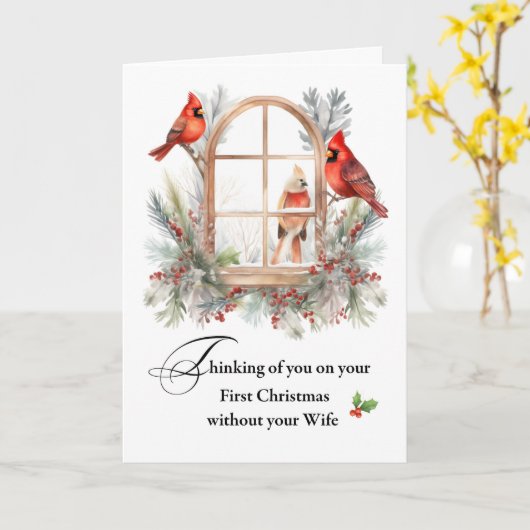 First Christmas Without your Wife Cardinal Birds カード (黄色い花)