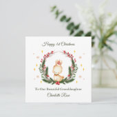 First Christmas Woodland Rabbit Wreath Card シーズンカード (スタンド正面)