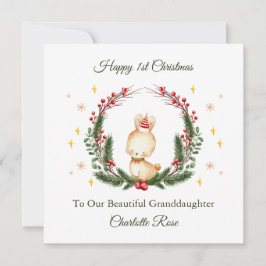 First Christmas Woodland Rabbit Wreath Card シーズンカード