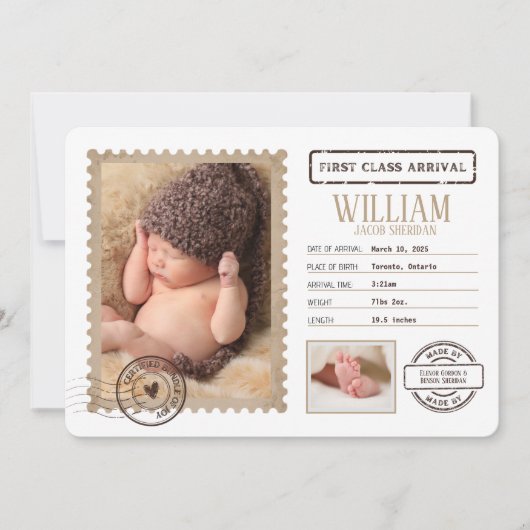 First Class Arrival Baby Announcement 招待状 (正面)