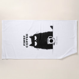 First Coffee Then Meow – Funny Cat Coffee Lover ビーチタオル