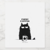 First Coffee Then Meow – Funny Cat Coffee Lover ワインラベル (シングルラベル)