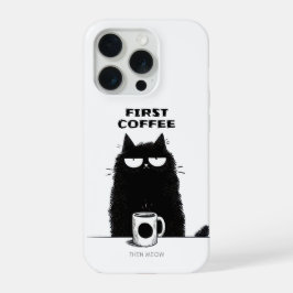 First Coffee Then Meow – Funny Cat Coffee Lover iPhone 15 Proケース