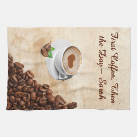 First Coffee, Then the Day – Sarah Kitchen Towel キッチンタオル (横)