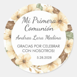 First Communionかわいい黄色スペインのい花 ラウンドシール