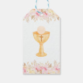 First Communionの水彩ピンクスペインの色の花 ギフトタグ (裏面)