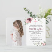 First Communionソフトピンクフローラと写真 招待状 (スタンド正面)
