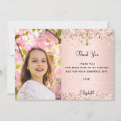 First Communionバラ金ゴールド写真サンキューカード 招待状 (正面)