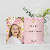 First Communionピンクの写真サンキューカード 招待状 (スタンド正面)