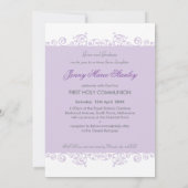 FIRST COMMUNION招待状は紫かわいらし色の紫をカール 招待状 (裏面)