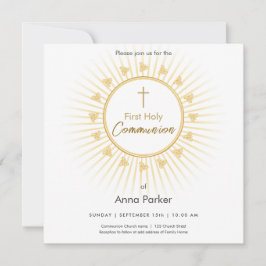 First Communion金ゴールドとクロス、招待状 セーブザデート