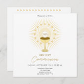 First Communion金ゴールドとChalice招待状 セーブザデート (正面/裏面)