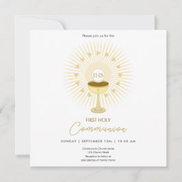 First Communion金ゴールドとChalice招待状 セーブザデート