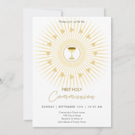 First Communion金ゴールドとChalice招待状 招待状