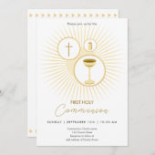 First Communion金ゴールドとChalice、招待状 招待状 (正面/裏面)