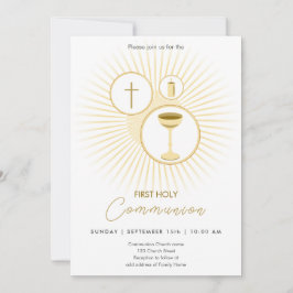 First Communion金ゴールドとChalice、招待状 招待状