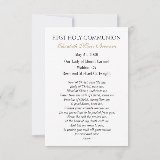 First Communion Angel Eucharist Prayer Keepsake 案内状 (裏面)