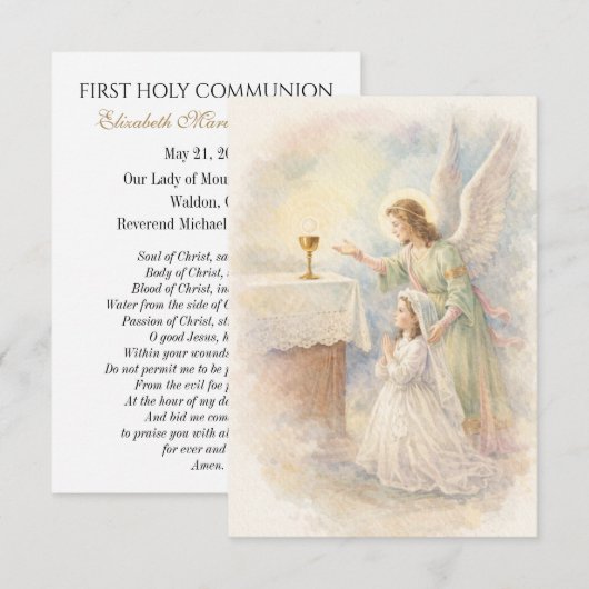 First Communion Angel Eucharist Prayer Keepsake 案内状 (正面/裏面)