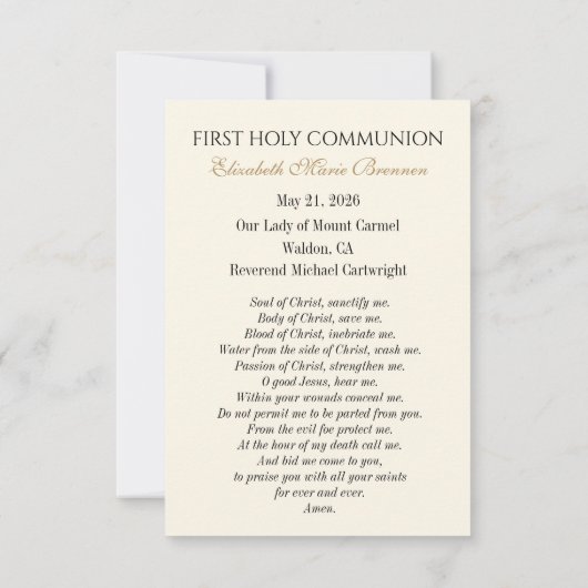 First Communion Angel Eucharist Remembrance 案内状 (裏面)