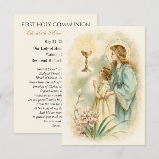 First Communion Angel Eucharist Remembrance 案内状 (正面/裏面)