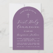 First Communion Arch Dusty Purple シンプルScript 招待状 (正面)