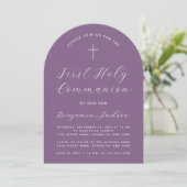 First Communion Arch Dusty Purple シンプルScript 招待状 (スタンド正面)