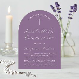 First Communion Arch Dusty Purple シンプルScript 招待状