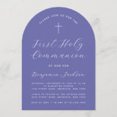 First Communion Arch Violetスクリプモダント&クロス 招待状 (正面)