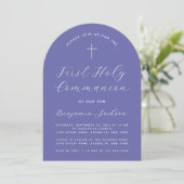 First Communion Arch Violetスクリプモダント&クロス 招待状 (スタンド正面)