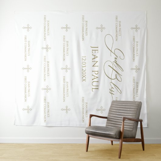 First Communion banner backdrop gold タペストリー (インサイチュ(横))