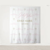 First Communion banner backdrop pink and gold タペストリー (正面)
