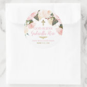 First Communion & Baptism, Pink Floral Gold ラウンドシール (バッグ)