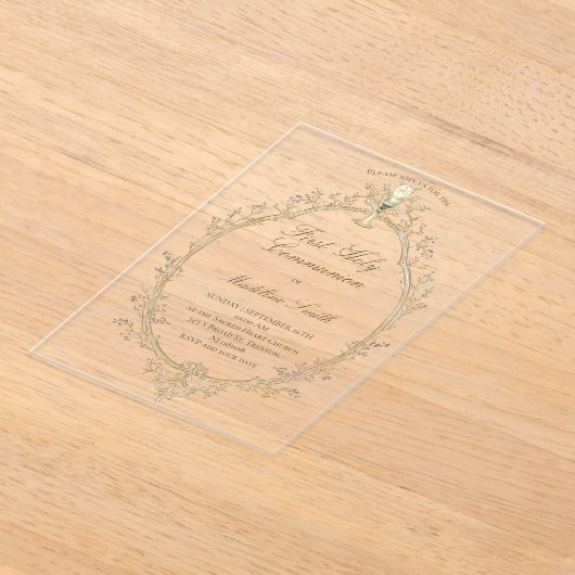 first communion beige frame アクリル招待状 (レイダウン)