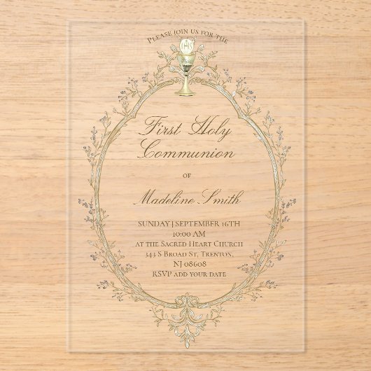 first communion beige frame アクリル招待状 (正面)