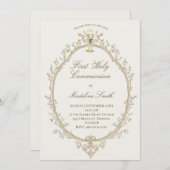 first communion beige frame 招待状 (正面/裏面)