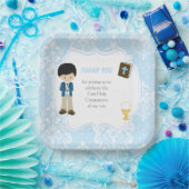 First Communion Black Hair Boy Thank You ペーパープレート (パーティー)
