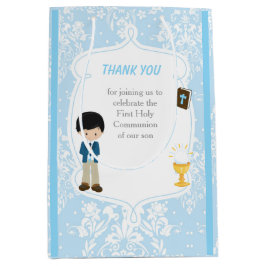 First Communion Black Hair Boy Thank You ミディアムペーパーバッグ
